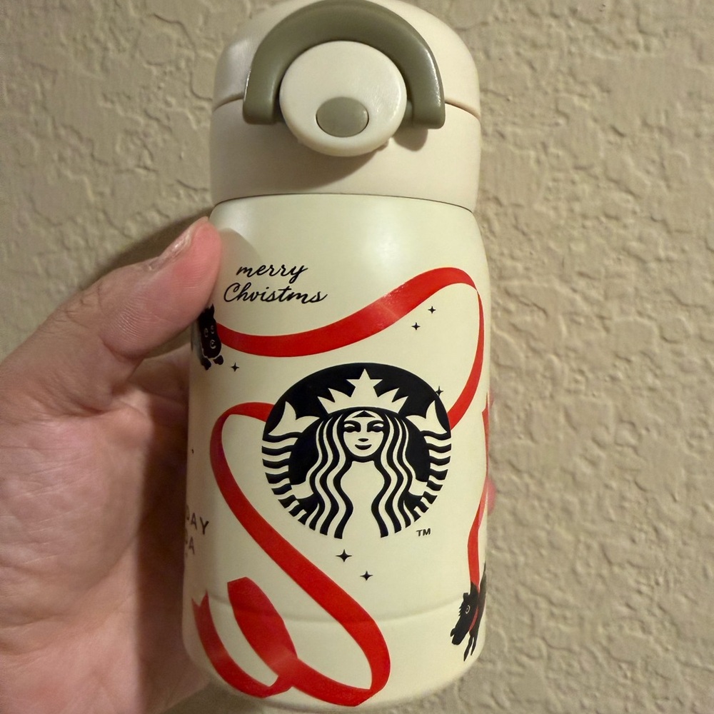 Starbucks Cream Tumbler with Red Festive Design